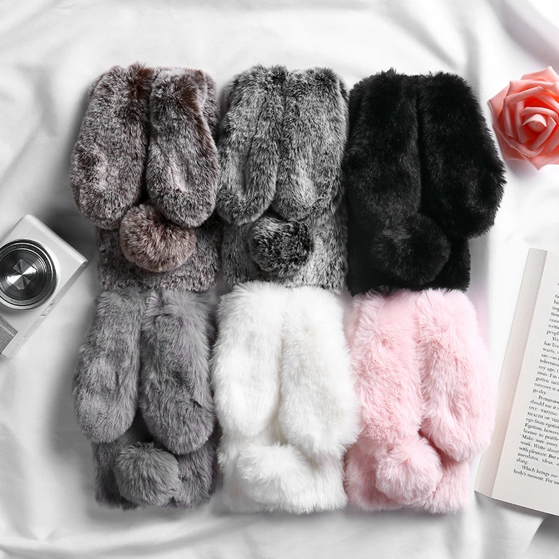 

Rabbit Fur Silicon Case For Motorola Moto G5 G5S G6 Plus E4 One Power P30 Note C Plus One Vision P40 X4 Z2 Force Cover Bumper