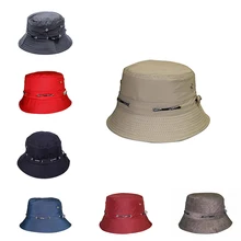 Новая летняя мужская и женская однотонная шапка, уличная хлопковая шляпа, ветрозащитная веревка, фиксированная пляжная шляпа для рыбалки