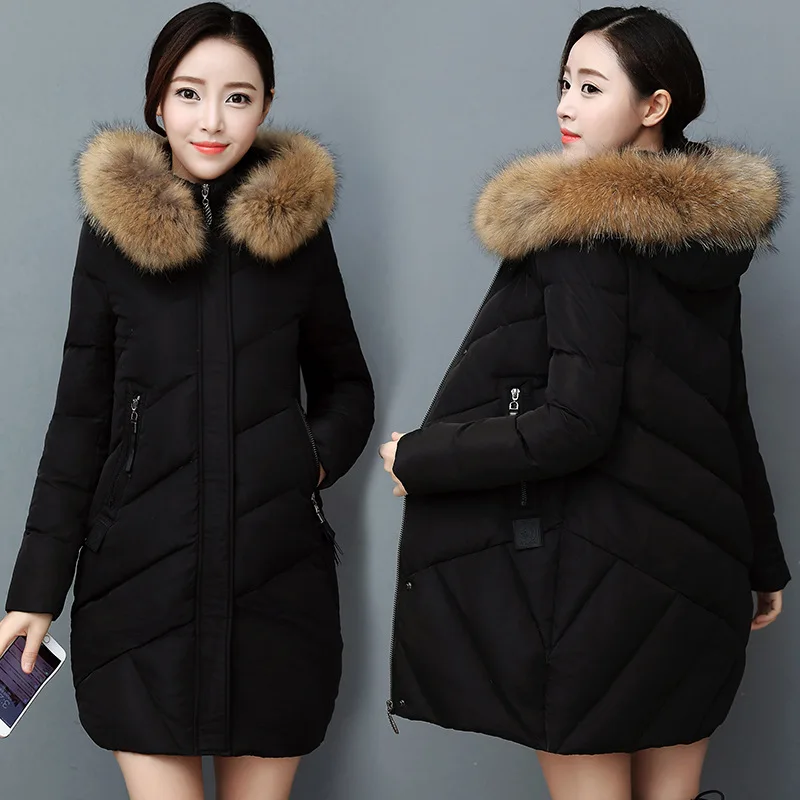 

Winter New Products Coat Korean-style Fur Collar down Jacket Cotton-padded Clothes Women's Mid-length-Large Size Cotton-padded C