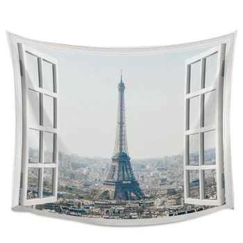 

Eiffel Tower Outside The Window Wall Tapestry Cover Beach Towel Picnic Yoga Mat Home Decoration
