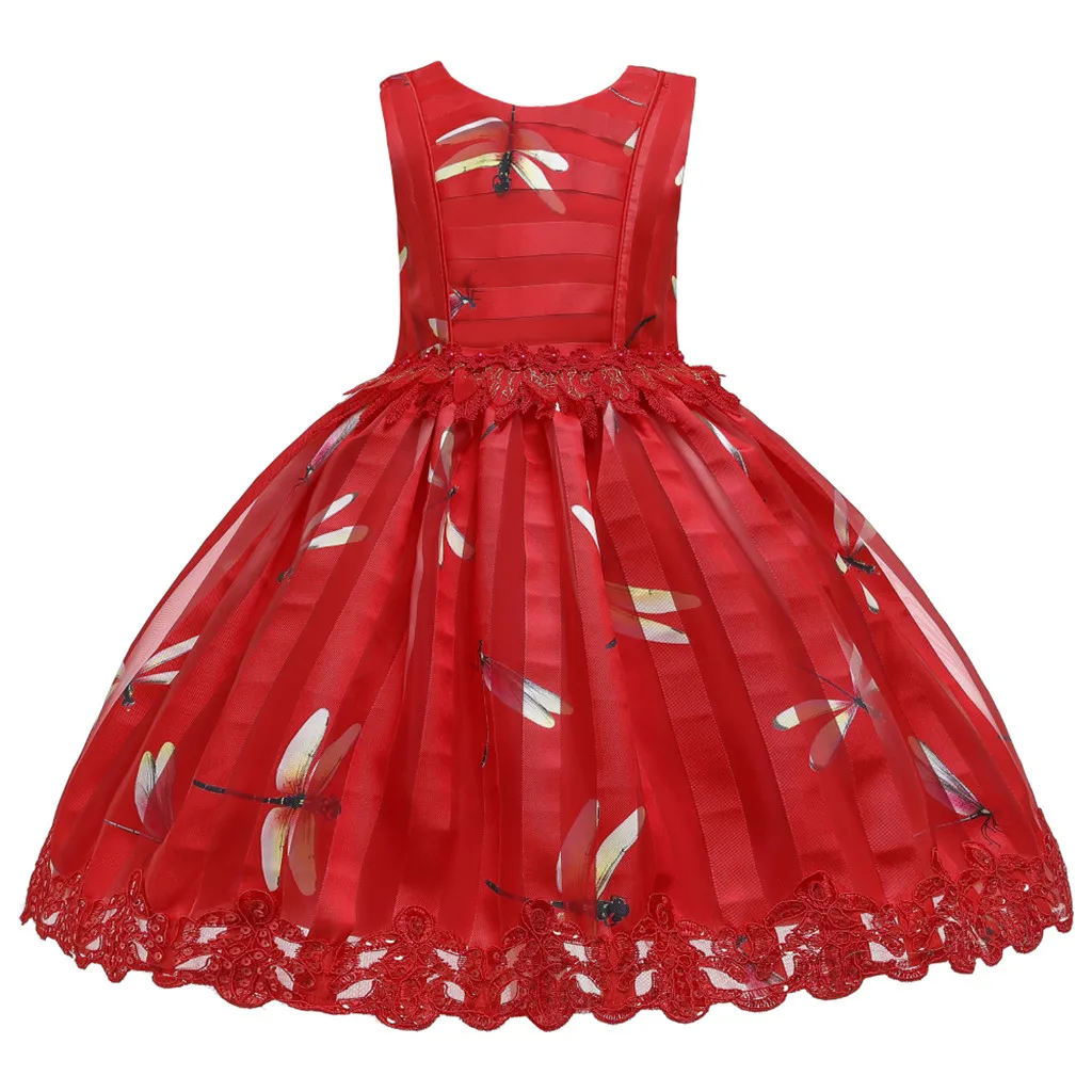 Платье для маленьких девочек; кружевные платья без рукавов с принтом для девочек; платье принцессы для дня рождения, вечеринки, свадьбы; официальная одежда