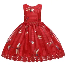 Платье для маленьких девочек; кружевные платья без рукавов с принтом для девочек; платье принцессы для дня рождения, вечеринки, свадьбы; официальная одежда