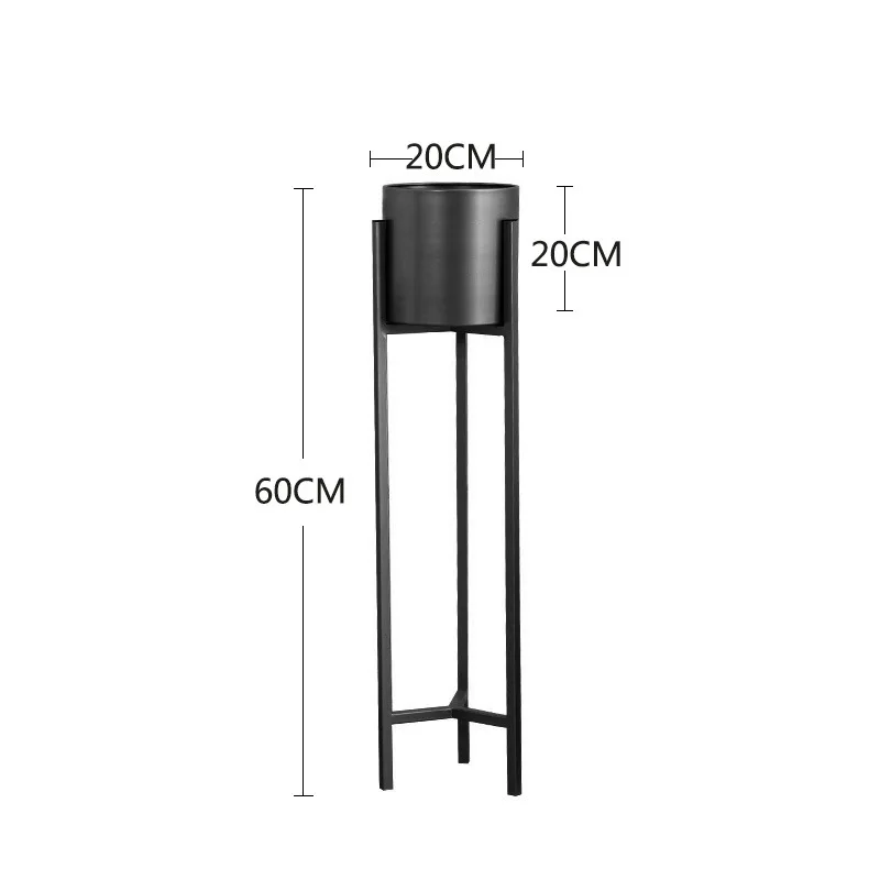 Металлическая подставка для растений в скандинавском стиле для гостиной, для помещений, короткая напольная железная стойка с цветком, металлическая подставка для балкона, металлическая полка - Цвет: black S 60x20cm