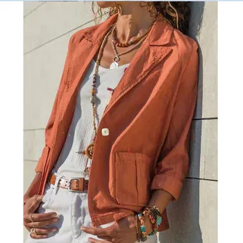 

3 Colors Womens Coat Slim Casual Blazer Solid Color Jacket Top Outwear Career Turn-Down Collar Long Sleeve Autumn Coat Plus Size