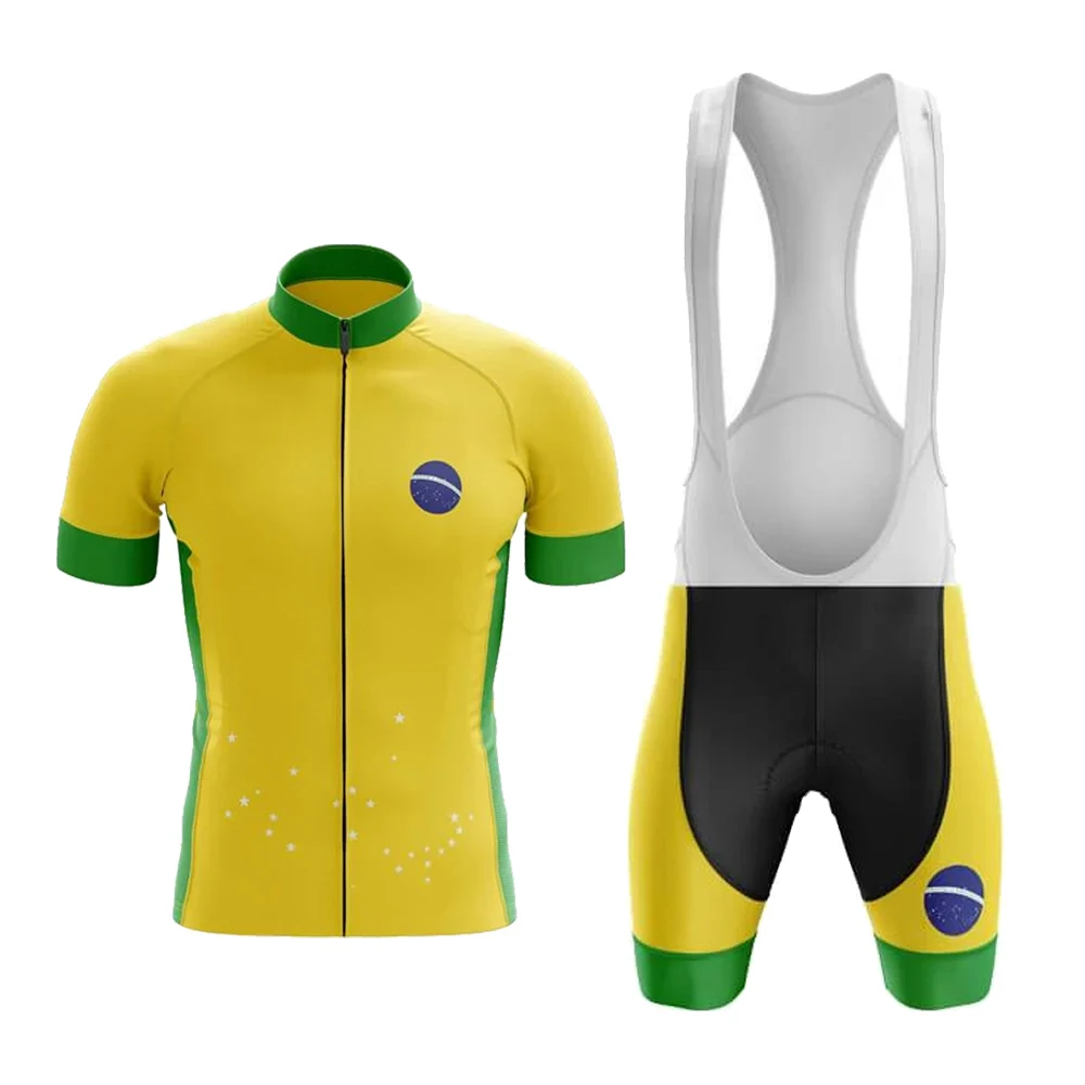 

Brazil Men Cycling Jersey Set Short Sleeve Cycling Clothing Bib Shorts Jersey Kit Breathable Gel Pad Maillot Ciclismo Hombre