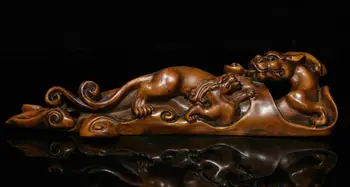 

wedding decoration Chinese Boxwood Wood Carved FengShui Chi Dragon Beast Statue penholder pen rack