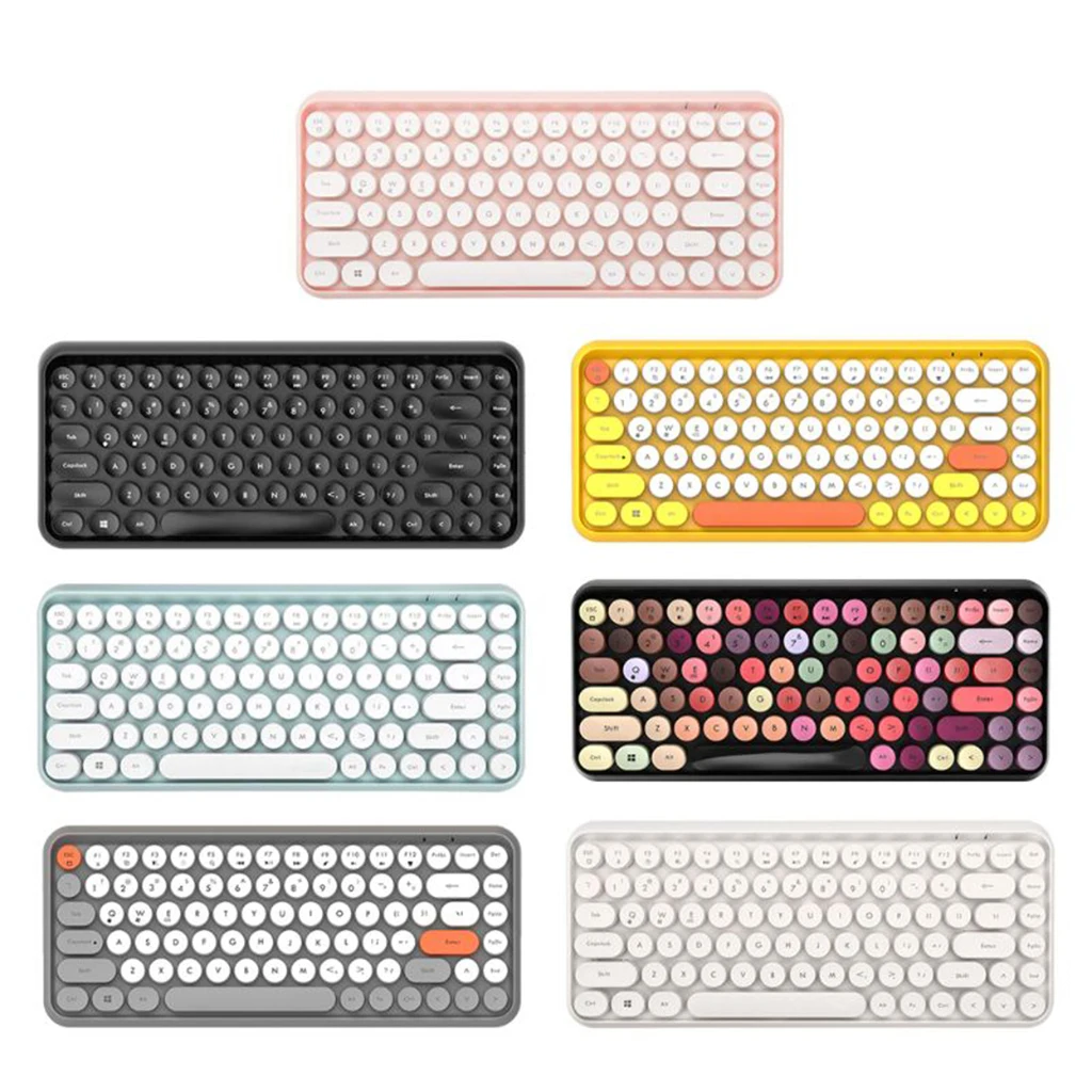308i Bluetooth Wireless Keyboard Round Key 84 Keys Computer Gaming Keyboard Round Keycaps for Office Laptop Tablet