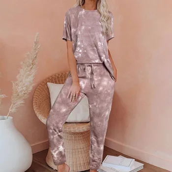 

2020 New Explosion Models Loose Gradient Short-Sleeved Pajamas Women Printing Comfortable Ladies Home Service
