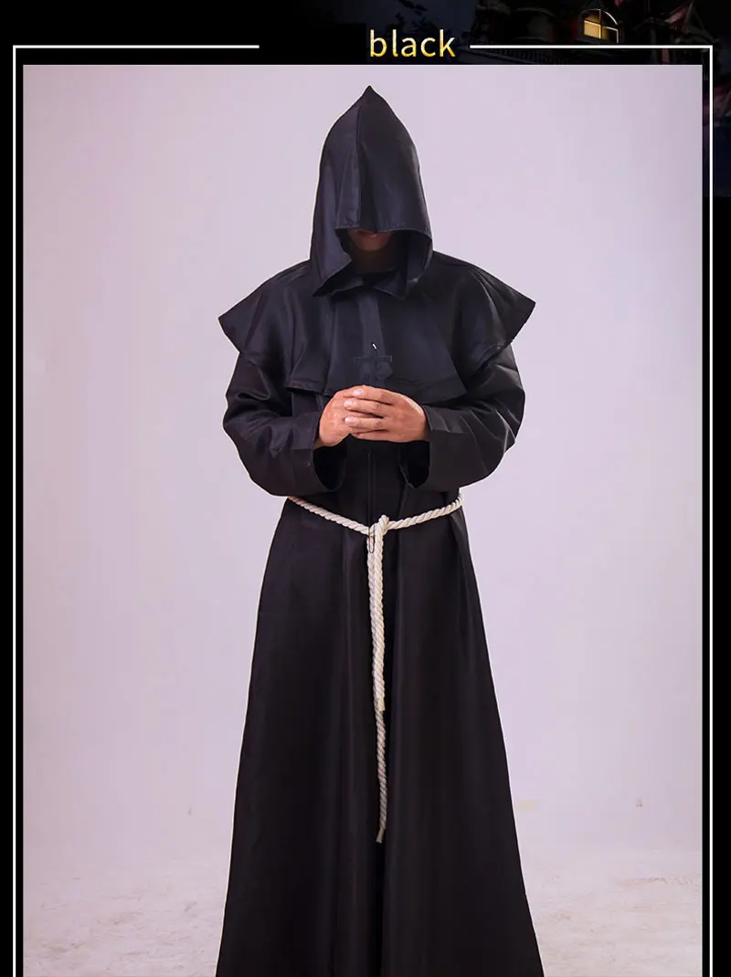Black Ataullah/плащ для мужчин и женщин на Хеллоуин, костюм ведьмы, карнавальный костюм, вечерние карнавальные костюмы вампира-призрака DW002 - Цвет: Black