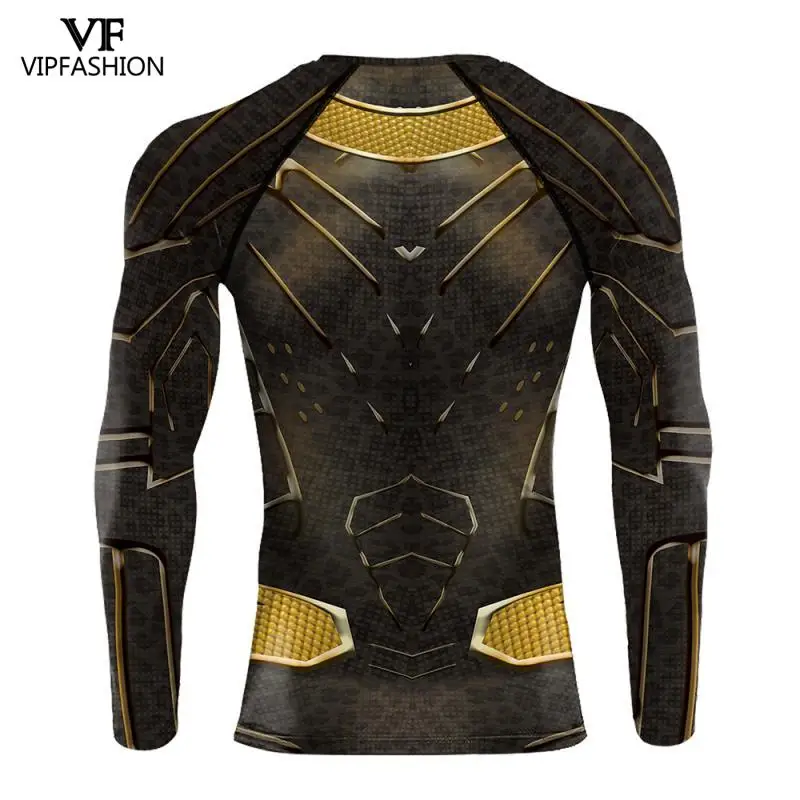 VIP FASHION Black Panther Costume Boy Adult Men 3D printed Superhero Raglan Sleeves Compression Shirts Tops For Male