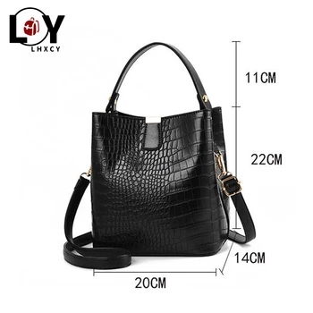 

Retro Women's Top-handle Large Capacity Bucket Handbags 2020 Fashion High Quality Pu Leather Bags Waterproof Pocket Zipper Bags