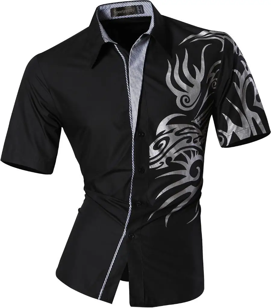 JZS058-Black Sportrendy, мужские рубашки, повседневные, модные, короткий рукав, летние, облегающие, с драконом, стильные, с принтом таттон, JZS056 - Цвет: JZS058-Black