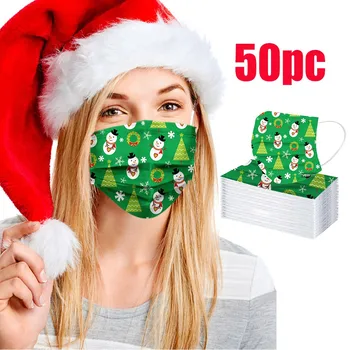 

50pc Adult's Disposable Masks Mascarillas Unisex Printed Christmas Soft For Adults 3-layer Dustproof Breathable Mouth Masks