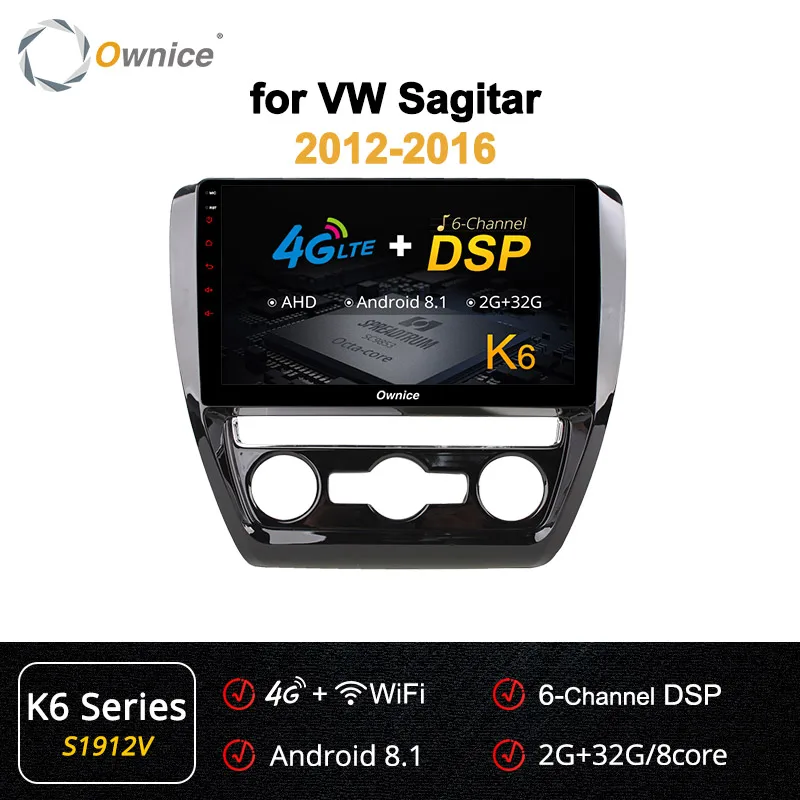 S1912 K6 Series Ownice K3 K5 K6 2DIN 10,1 дюймов Android 9,0 Автомобильный DVD Радио для Volkswagen VW SAGITAR 2012 2013 с gps 4G Bluetooth - Цвет: S1912 K6 Series