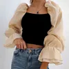 Stylish Sweet Patchwork Organza Knitted Blouses Women Fashion See Through Sleeve Stretch Female Shirts Party Chic Blouses 1