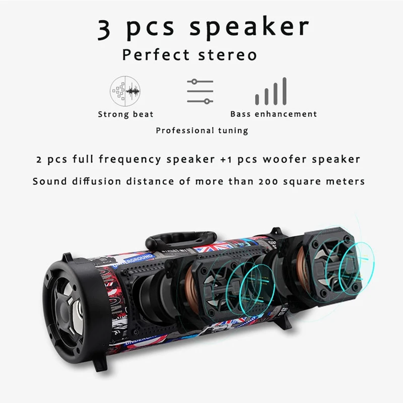 Portable Wireless Bluetooth Speaker Stereo Super Bass Hifi Aux Uxb Tf Fm Music