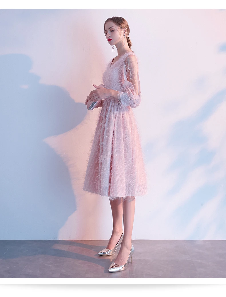 Wei yin AE0249 Robe de Soiree Courte розовое белое винтажное кружевное вечернее платье с v-образным вырезом Вечерние платья Vestido de Festa