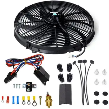 

16 Inch Electric Radiator Cooling Fan Mounting Kit Engine Radiator Fit 175-185 Degree Thermostat Relay Switch Car Accessories