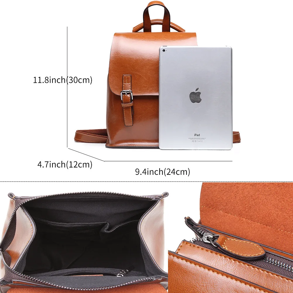 Leather women's backpack shoulder bag retro waxed ladies backpack new travel bag mini backpack