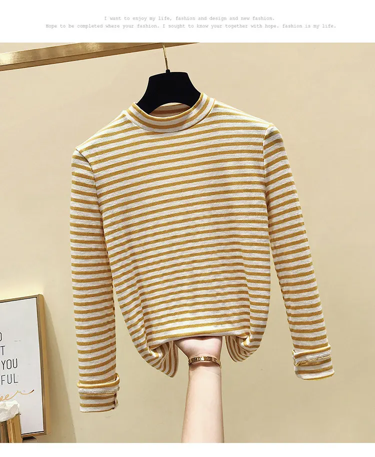 BOBOKATEER Winter Long Sleeve T shirt Women Tshirt Vintage Stripe Shirt Clothes Women Tops Stretch Cotton Tee Shirt Spring