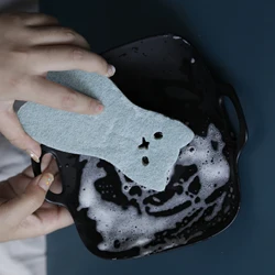 High Quality 4PCS Cute Cat Shape Sponge 3 Layer Sponge Strong Water Absorption Dishwashing Sponge Kitchen Cleaning Tool