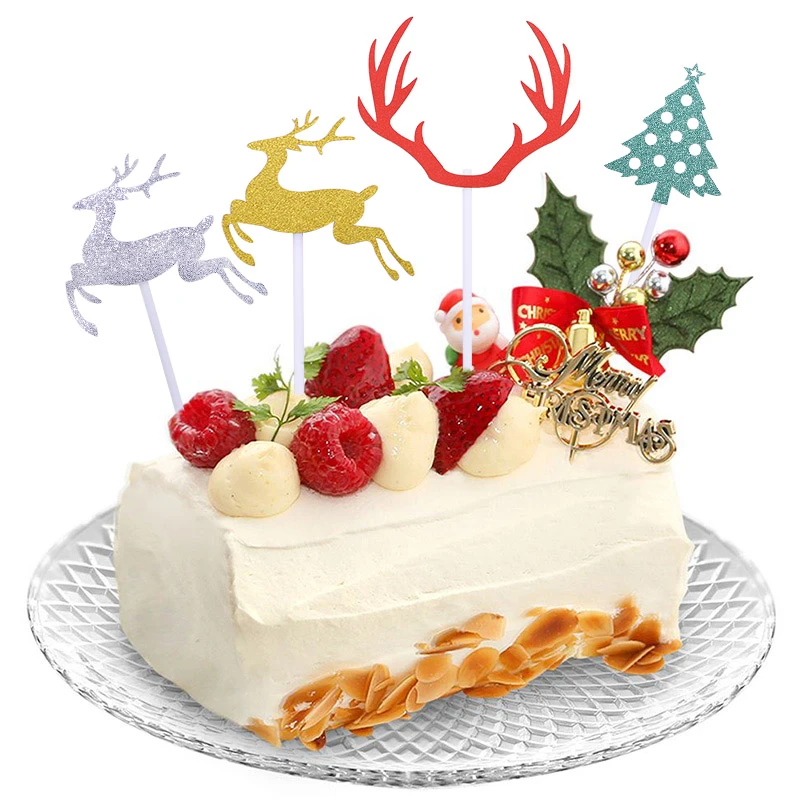 10pcs Merry Christmas Cake Topper Antler Elk Xmas Tree Snowmen Cake Topper For Christmas Party Kids Birthday Decoration Supplies Cake Decorating Supplies Aliexpress