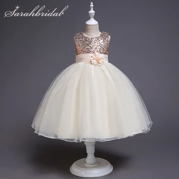 

Cute Simple Sequins O-neck Kids Flower Girl Dresses Zipper Back Sleeveless Clothing for Children Birthday Party Formal Wedding