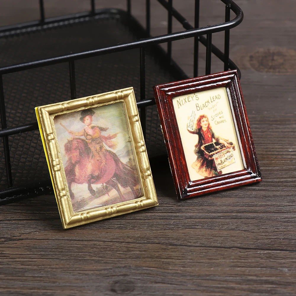 1:12 Scale Mini Oil Painting for Decor Dollhouse Kids Toys Doll House Miniature Ornament Resin Crafts Vintage Framed Photos