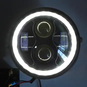 

fit for Harley Sportster Cafe Racer Bobber Iron 883 6.5" Motorcycle LED Headlight Hi&Lo HeadLamp Bulb DRL With Angel Ring