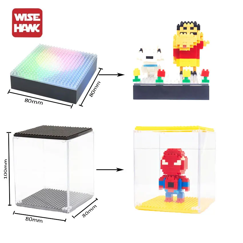 Wisehawk Hot Mini Blocks Lighting Display Base And Case Box For Plastic Diamond Building Bricks Diy Micro Action Figure Showing