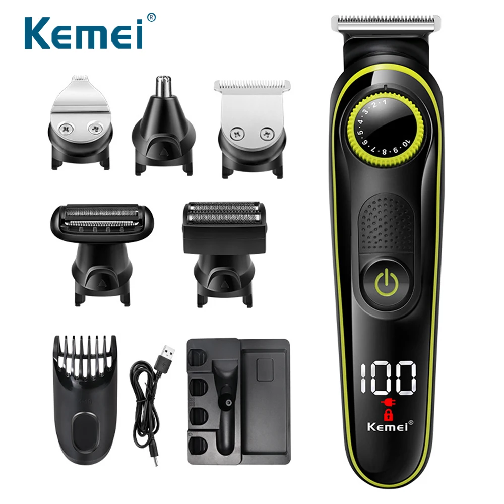 

Kemei 5 in 1 hair trimmer electric hair clipper men beard razor cordless haircut multi-function razor nose hair trimmer USB 696