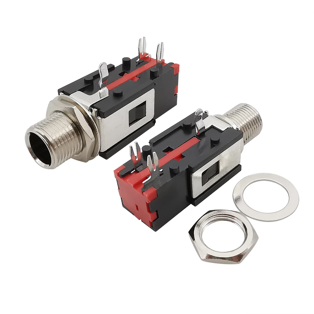 

1/3/5Pcs 1/4" 6.35mm 3Pin Headphone Socket Stereo Phone Female Jack PJ-602B Right Angle Thread Lock Panel Mount Audio Connector
