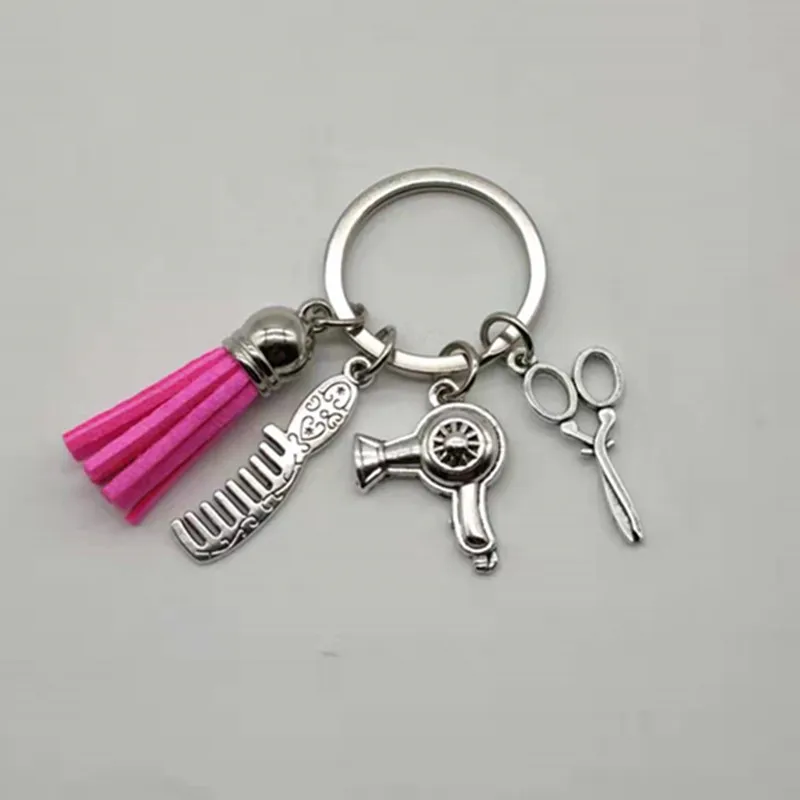 Keychain1 Новая Мода Прическа подарок Шарм кисточкой брелок Ретро ювелирные изделия мини Парикмахерские ножницы фен расческа-брелок DIY руководство - Цвет: Keychain1
