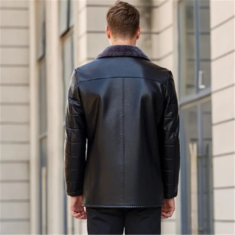XL-8XL из искусственной кожи, мужская куртка с меховым воротником, бархатная утепленная верхняя одежда, мужская модная мягкая куртка из искусственной кожи, RM50022