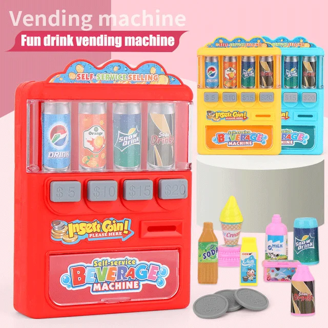 Children's Cash Register Toy Play House Baby Girl Supermarket Simulation Cash Register Set Beverage Coin Vending Machine 2
