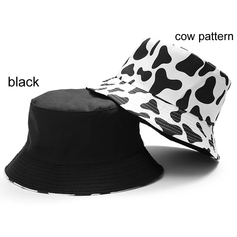Reversible Black White Cow Pattern Bucket Hats Fisherman Caps for Women Gorras Summer Sun Hat Travel Cap Fishing Cap Beach Hat