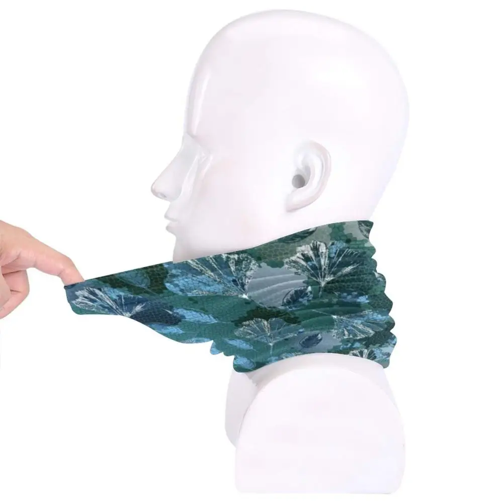 Mosaic Ginkgo ( Sapphire Blue ) Bandana Scarf Mask Scarfs Neck Warmer Headwear Graphic Design Pattern Leaves Ginkgo Ginkgo mens snood scarf