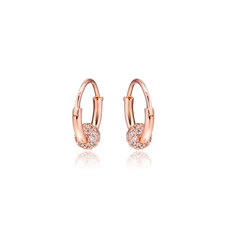 Pave Clear CZ Bead Hoop Earrings for Women Crystal Rose Golden Jewelry Autumn New Round Women Earrings Rose Golden Earrings