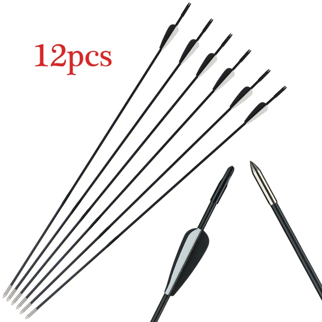Archery Fiberglass Arrows 31inch Hunting Target Arrows for Recurve Bow Traditional Longbow with Fixed Arrows Tips 12pcs