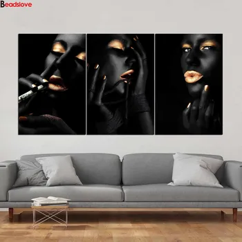 

Hallway decoration 3 Pieces Golden Sexy Faces diamond Painting Modular mosaic rhinestone Pictures Living Room diamond embroidery