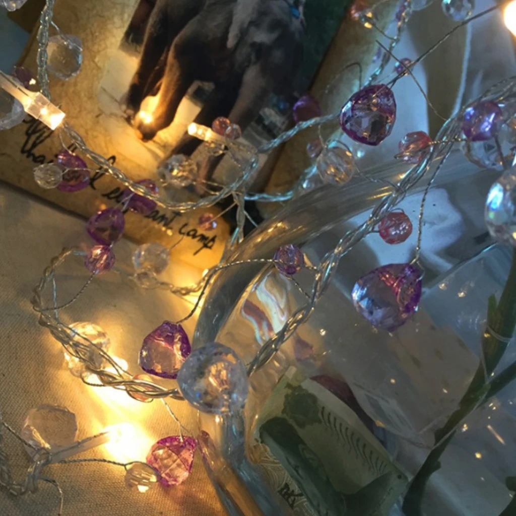 Струнный светильник, Свадебный Хрустальный струнный светильник, Рождественская светодиодная фея, милый розовый девичий струнный светильник вечерние садовые гирлянды, светильник ing 1,5 м - Испускаемый цвет: Purple pink