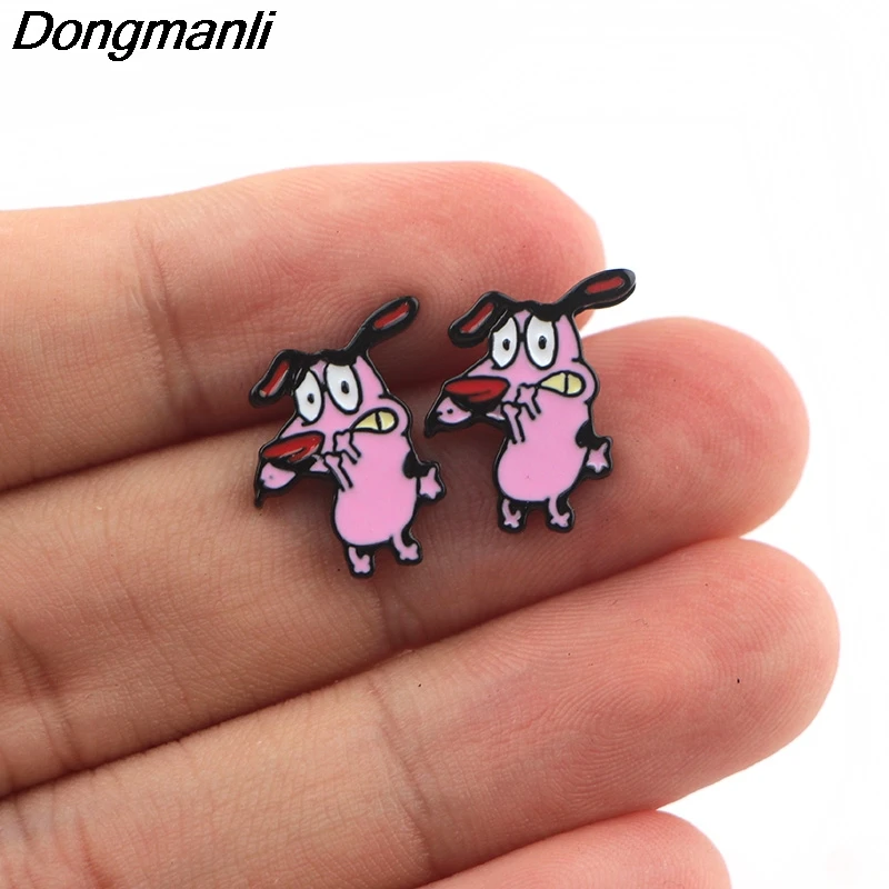 P4190 Dongmanli милые Мужество Трусливый Пес шпильки серьги для женщин Эмаль серьги вечерние ювелирные подарки для девочек