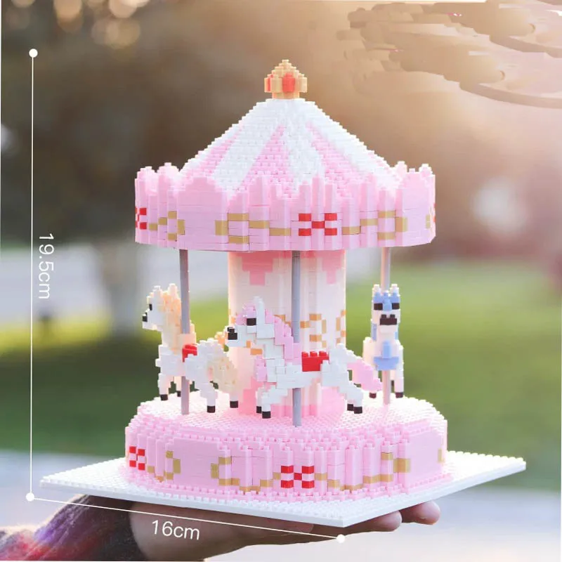 Мини каваи мультфильм кран игра merry-go-круглый пластиковые строительные блоки кирпичи фигурки Модель обучающая игрушка B728