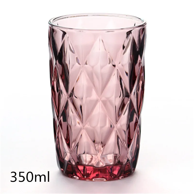 350red rhombus 240-350 мл стеклянные стаканы для ВИСКИ Ретро винтажный рельефный бокал для красного вина гравировка тиснение для питья сока стекло es Ассорти бокал - Цвет: 350red rhombus