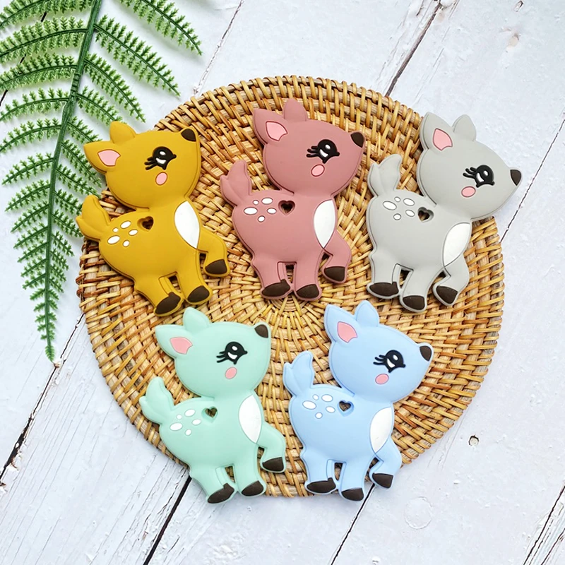 1pcs 새끼 사슴 실리콘  Teether 설치류  젖니가 남 장난감 씹을 수있는 동물 모양  제품 간호 선물