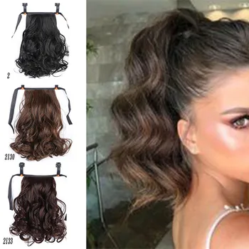 

XUANGUANG 12 inchFashion Curly Hairpieces Lady Thick short curly wave Ponytail Hair Extension Wavy Hair headwear