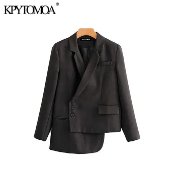 

Vintage Stylish Pockets Irregular Blazer Coat Women 2020 Fashion Notched Collar Long Sleeve Female Outerwear Chic Tops