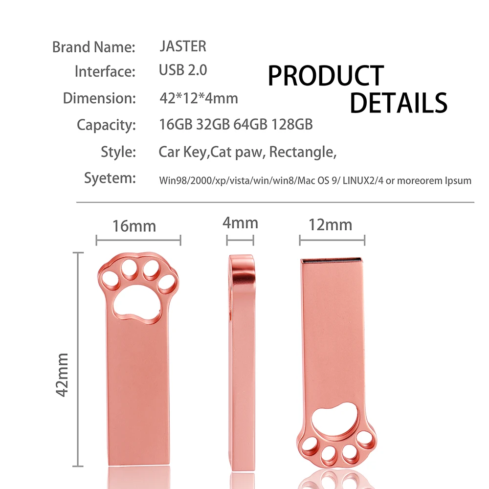 JASTER USB FLASH DRIVE Bear Claw Metal, USB 128GB 64GB 32GB 16GB 8GB 4GB 128MB - Image 6