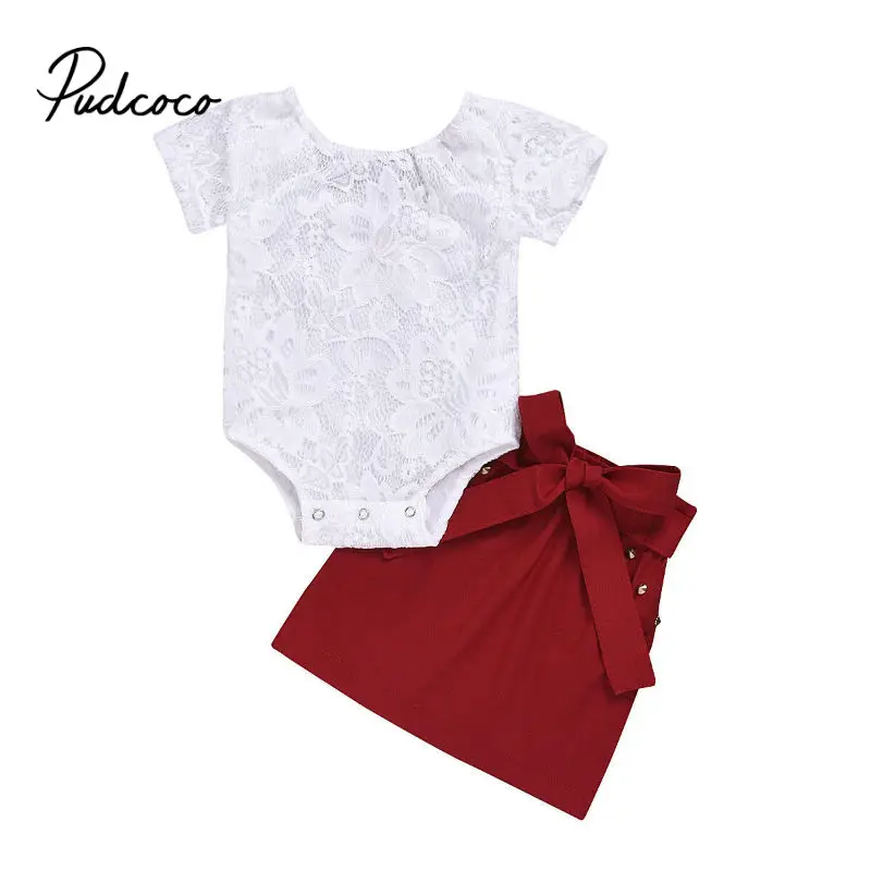 

2 Colors Fashion Newborn Toddler Baby Girls Bow Lace Bodysuit Tops Short Pants Shorts Outfits Set Clothes Hot 2019 drop shipped