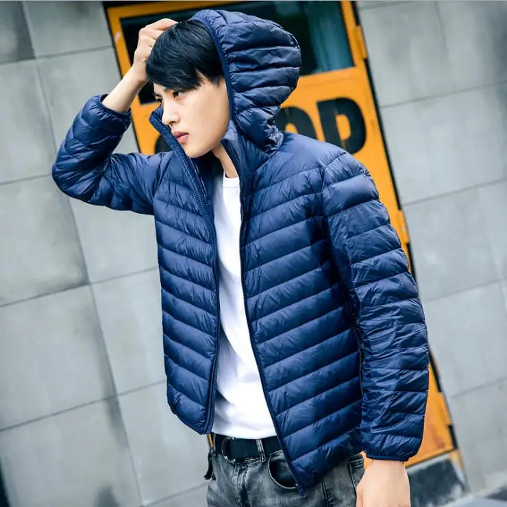 navk with hat COGOXO Brand Autumn Winter Light Down Jacket Men's Fashion Hooded Short Large Ultra-thin Lightweight Youth Slim Coat H1 - Цвет: navk with hat
